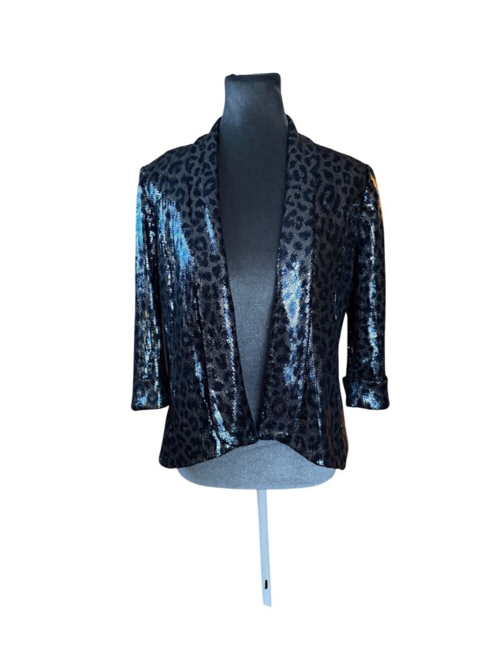 Alberto Makali New York Black Sequin Leopard Print Open Front Jacket S